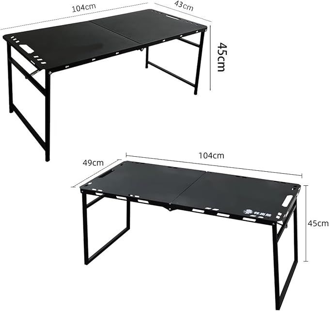 Black Outdoor Portable Folding Table Multi-Functional Camping Table Reinforced Tabletop Telescopic Legs(Large)