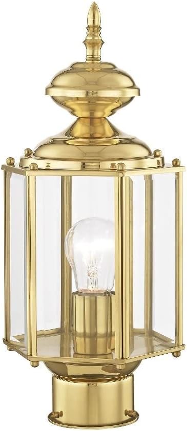 Livex Lighting Lantern 2117-02 Outdoor Post with Clear Beveled Glass Shades Polished Brass