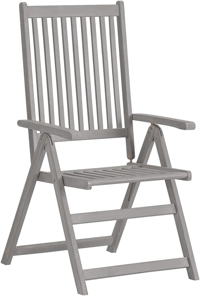 4pc Grey Acacia Reclining Garden Chair Set 27.2x22.4x43.7 5-Position Folding Patio Chairs with Removable Cushions Outdoor Furniture