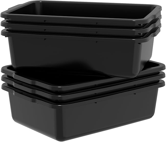23L Set of 6 Plastic Bus Box Commercial Bus Tub Tote Black