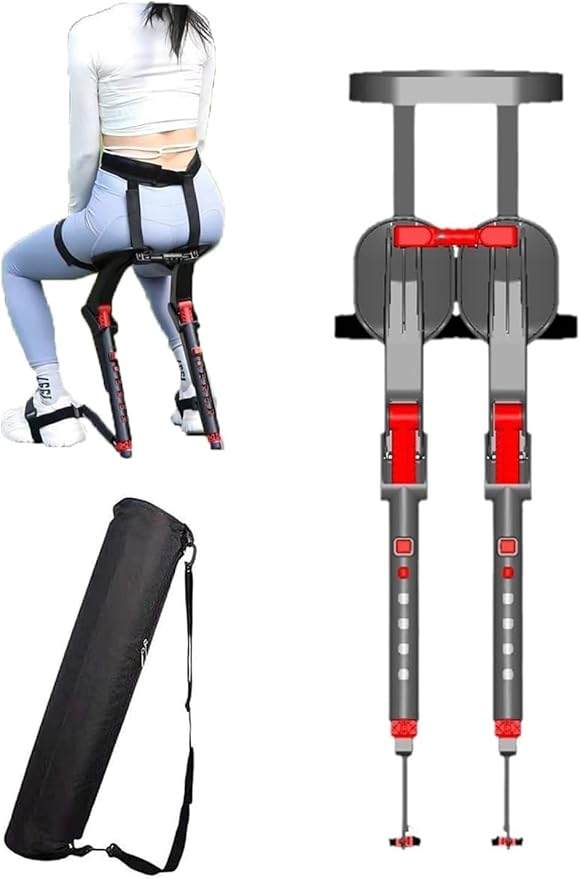 Adjustable Wearable Chair Invisible Seat Chairless Chair for Ergonomic Support Lightweight Wearable Exoskeleton Seat Portable Design with 5 Height Adjustments Supports Up to 150kg (red)