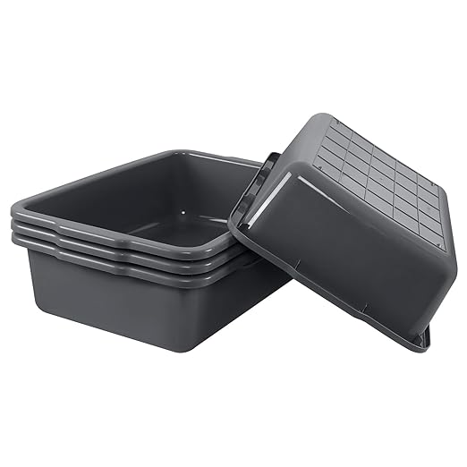 4 Packs 35 L Large Plastic Commercial Bus Tub Utility Bus Box Gray