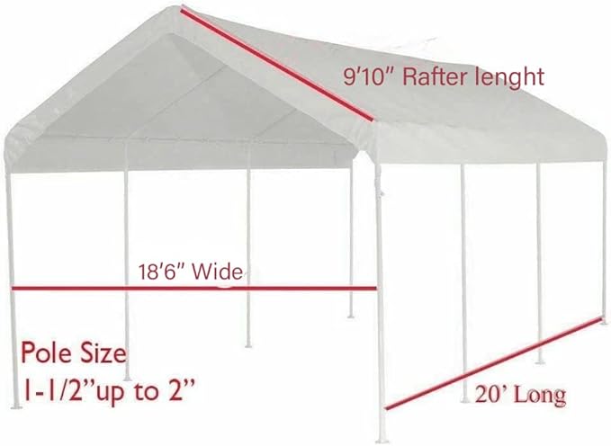 20x20 Party Tent Replacement Canopy Tarp Set Side Paneling and Valanced Top Set Replacement Tarp Kit Carport/Party Tent Top &amp Side Wall Set 3 Window Side Wall Replacement Tarps White 5pc