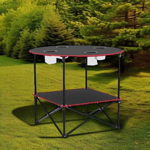 Portable Camping Table Folding Picnic Tables Lightweight Folding Table Waterproof Canvas Beach Table for Outside with 4 Cup Holders &amp Carry Bags for Camping Beach Campfires and Tailgating