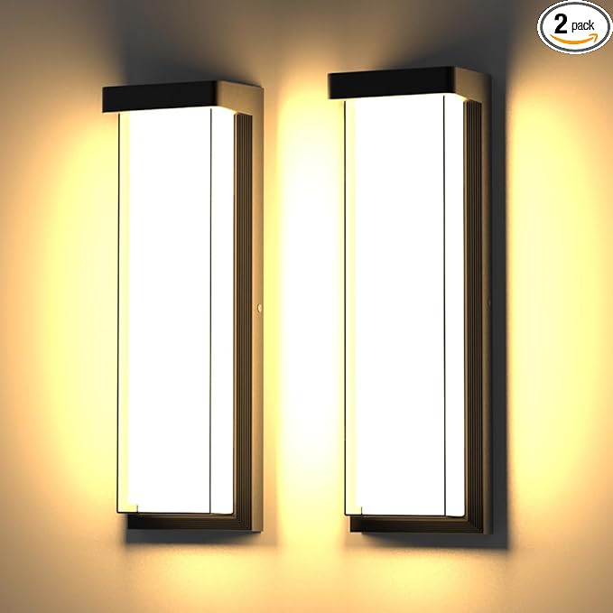 Sytmhoe Modern 2Pack Outdoor Wall Light Fixture16in 10%-100% Dimming LED Porch&ampPatio Wall Light Fixture3000K Black Exterior Sconce Light Mounted for House Garage Porch Courtyard(2Packs)