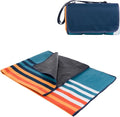 Picnic TIME Outdoor Picnic Blanket Tote 59x51 Foldable Beach &amp Camping Blanket with Soft Fleece Water-Resistant Bottom Adjustable Strap &amp Zippered Pocket (Marine Stripe)