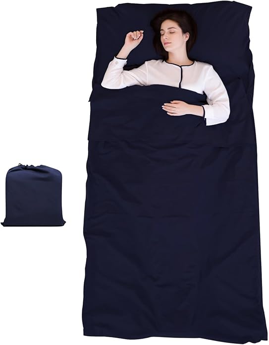 Adult Sleeping Bag Liner 45 X 83 Inch Soft Travel Sheet Washable With Storage Pouch Navy Blue