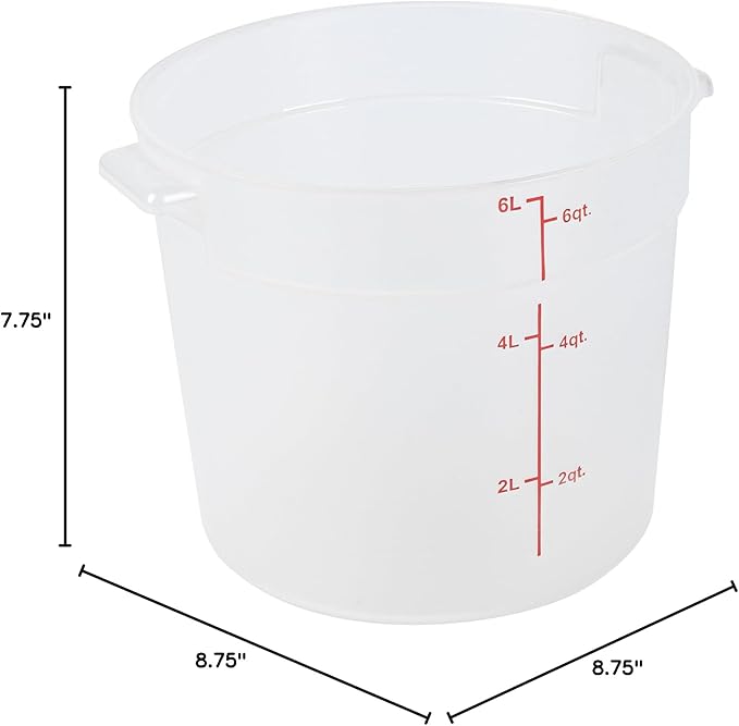 Restaurantware-Met Lux 6 Quart Food Storage Container 1 Translucent Storage Container - Lids Sold Separately Red Volume Markers Dishwashable Container Side Handles For Storing Foods