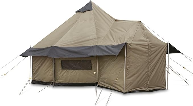 Guide Gear Base Camp Tent Outdoor Hiking Hunting Four Season Camping with Stove Jack