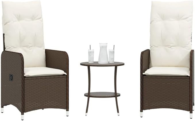 Reclining Garden Chair Set of 2 Brown Adjustable Outdoor Loungers with Side Table Durable Patio Seating for Backyard Relaxation