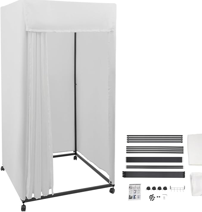 Clothing Store Fitting Room 39×39×78 inch Clothing Store Fitting Room with Shading Curtain Portable Temporary Mobile 95% Privacy Protection Dressing Room with Castors &amp Hanger (White)