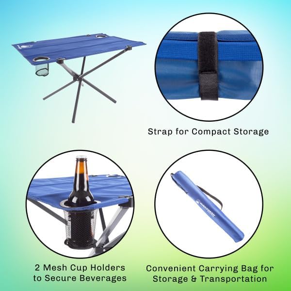 Camp Table - Outdoor Folding Table with 4 Cupholders and Carrying Bag for Camping Beach Picnic Sporting Events and More by Wakeman Outdoors | Outdoor 4 Cupholders Carrying Bag Camping Beach P