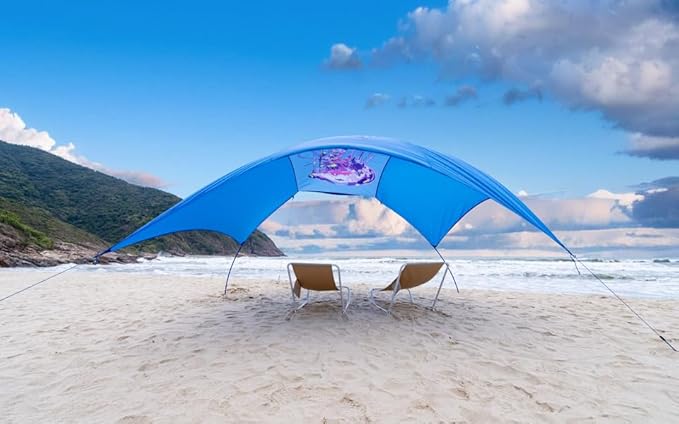 Beach Wind-Powered Shade Canopy Portable Sun Shelter Tent UPF 50+ UV Protection Lightweight Easy Set Up 150 Sq. Ft. of Shade for 3-6 People Regatta Jellyfish