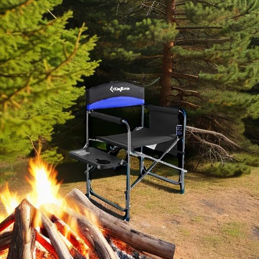 KingCamp Portable Camping Chair Folding Directors Chair Compact Outdoor Chair with Side Table Cup Holder for Beach Trip Tailgating Lawn Sports Backpacking Fishing Picnic Blue