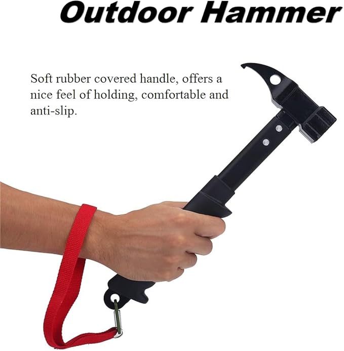 Outdoor Framing Hammer campinghammer High StrengthHead Rubber Handle with Lanyard Nail Puller Camping Survival Tool Hammer Tent Stakes
