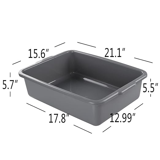 4-Pack Bus Box Dish Tub for Restaurants Standard Bus/Utility Box 25L Gray Plastic Heavy Duty Wash Basin/Dish Washing Tub for Kitchen Organization/Storage