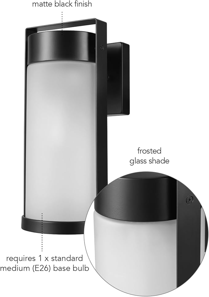 GLOBE Electric 60000165 1-Light Outdoor Wall Sconce Matte Black Frosted Glass