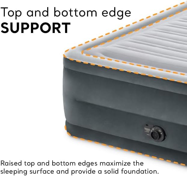 Intex 64417ED 22in Queen Dura-Beam Comfort Plush High-Rise Inflatable Air Mattress with Built in Pump for Travel and Camping 600lb Weight Capacity