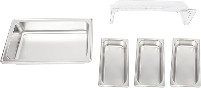 3-Compartment Stainless Steel Food Display Server with Clear Roll-Top Lid &amp Buckles Countertop Buffet Pan for Restaurant Hotel Kitchen Party 2.38 Gal