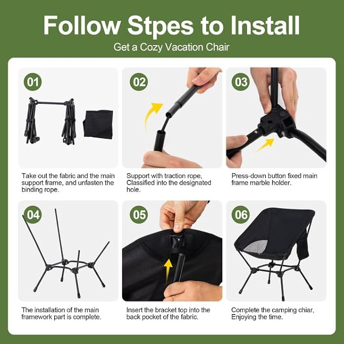 Camping Chair Portable Lightweight Camping Chairs for Adults Foldable 600D Oxford Ultralight Backpacking Chair with Breathable Mesh and Pocket for Outdoor Travel Hiking Black