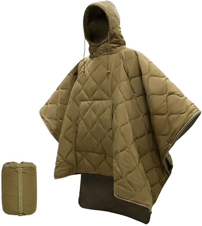 RPET Water Resistant Poncho Liner Blanket-Ideal for CampingHikingOutdoor Survivalwith Compression Sack for Easy Carry