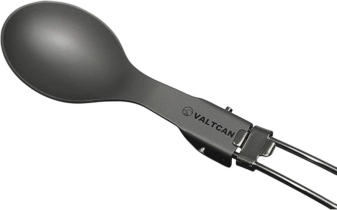Valtcan Titanium Folding Utensil Set 3 Piece Fork Knife Spoon - 58g Ultralight Locking Hinge Full-Size When Open Pocket-Size When Folded Zero Metallic Taste Grade 1 Ti Carry Pouch Camping EDC