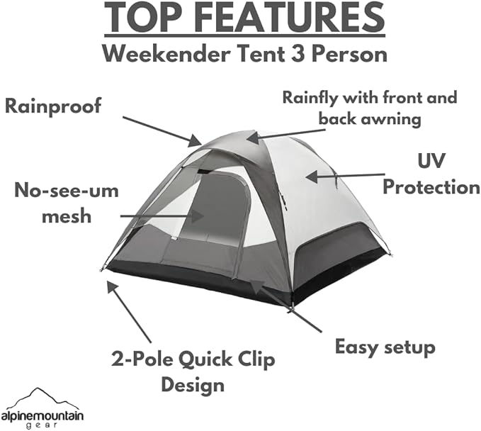 Weekender Family Camping Tent for 3/4/6 People - Quick Setup Dome Tent for Camping/Backpacking by Caddis Sports