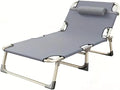 Leo IRis Portable Folding Camping Cot Oversize Adjustable 5-Position Adults Reclining Lounge Chairs with Pillow Heavy Duty Oxford Cloth 600D with Mattress (Gray - Simple Bed (No Mat))