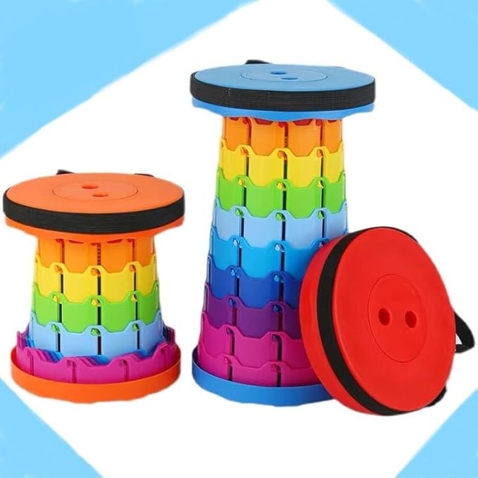 Retractable Folding Stool Rainbow Multi-Color Portable Telescoping Design Adjustable Height for Outdoor Travel Camping (Yellow)
