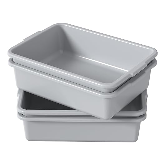 13 L Commercial Plastic Bus Box Plastic Utility Bus Tub Gray 4 Packs