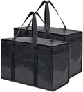 NZ home Insulated Bags for Food Delivery (2XL PRO) Grocery Shopping Cooler Bag Pizza Delivery Hot &amp Cold Catering Tote Reusable Foldable &amp Heavy Duty (2 Pack Black)