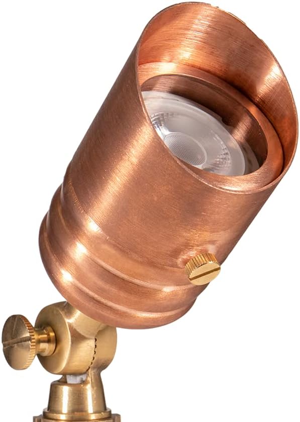 VOLT Fat Boy 12V Outdoor Mini Spotlight (Copper) with 5W 2700K Warm White 400 Lumen MR16 LED Bulb for Low Voltage Landscape Lighting of Yard Lawn Garden Patio Trees &amp House
