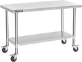 DuraSteel 24x60 NSF Stainless Steel Cart Work Table - Heavy Duty Rolling Food Prep Table Countertop Island - Metal Utility Cart on Wheels Caster Grill Stand Storage Outdoor Kitchen Tables Bar Top