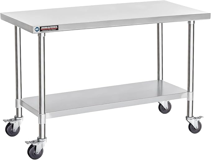 DuraSteel 24x60 NSF Stainless Steel Cart Work Table - Heavy Duty Rolling Food Prep Table Countertop Island - Metal Utility Cart on Wheels Caster Grill Stand Storage Outdoor Kitchen Tables Bar Top