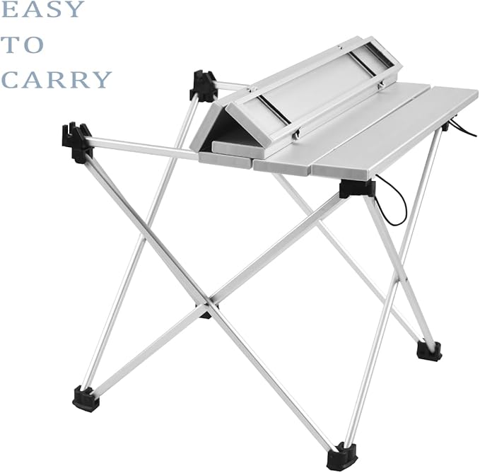 Grope Small Folding Camping Table with Aluminum Table Top Beach Table for Sand with Carrying BagPrefect for Outdoor Picnic BBQ Cooking Festival (Silver-M)