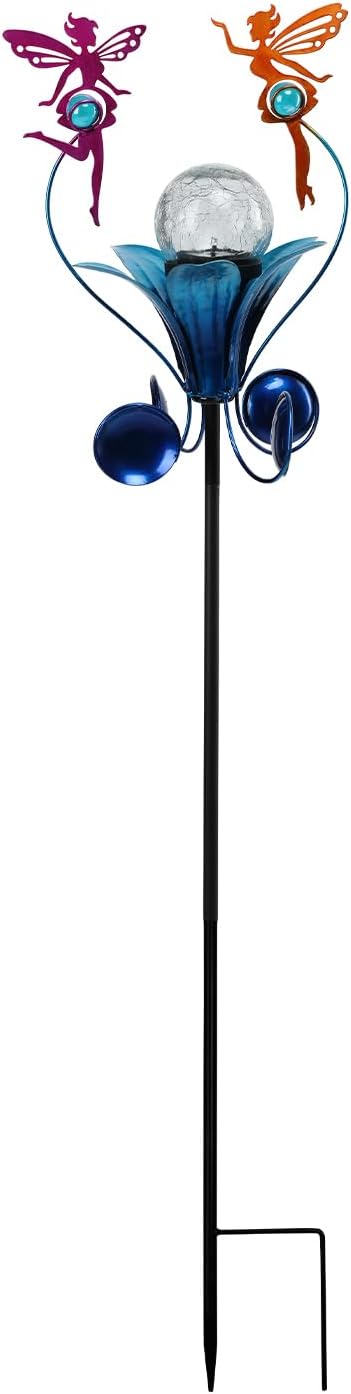 VCUTEKA Solar Lights Outdoor Metal Garden Stake Waterproof Crackle Glass Globe Garden Decor Fairy for Pathway Lawn Patio Yard