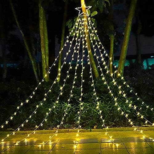 PUHONG Christmas Decoration Star Lights Outdoor320 LED 16.4Ft Christmas String Lights[8 Modes&amp Waterproof] for Halloween Xmas New Year Holiday Birthday(Iron) (Warm White)
