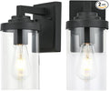 Outdoor Indoor Wall Sconce Set of 2 Modern Exterior Wall Lantern with Clear Glass Black Outside Lighting Wall Mount for Porch Patio Bathroom Vanity