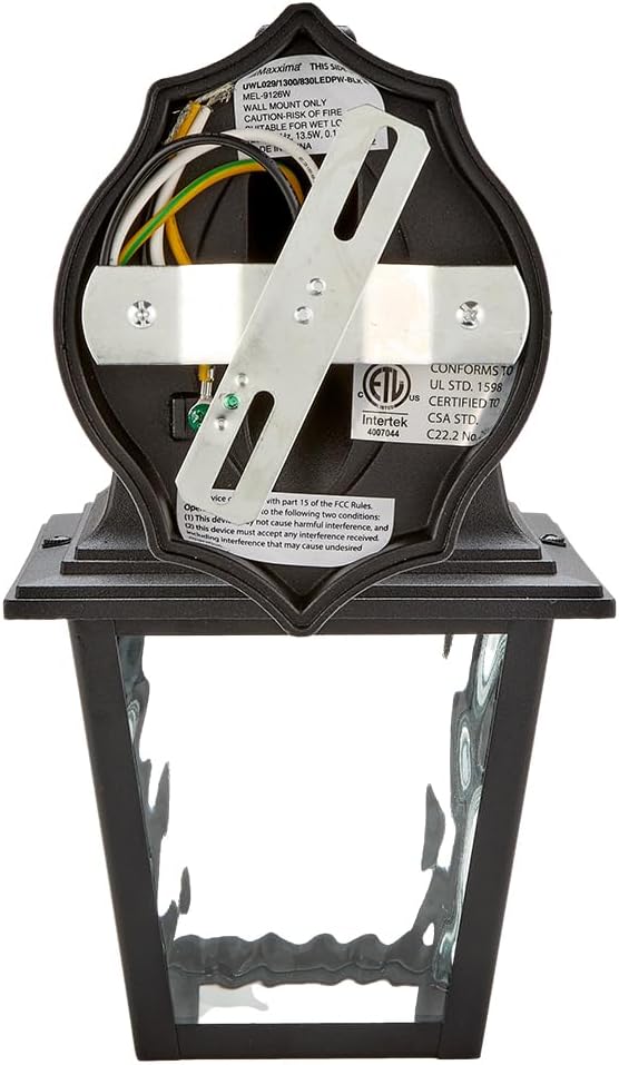 Maxxima LED Porch Lantern Outdoor Wall Light Fixture - Black Clear Water Glass Photocell Sensor 875 Lumens 3000K Warm White Dusk to Dawn Light Sensor Exterior Decorative Light