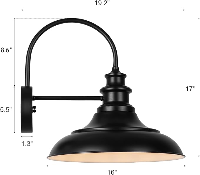 Outdoor Barn Light Fixture 16 Inch Large Dome Farmhouse Exterior Wall Mount Light Rustic Wall Sconce Indoor Wall Lighting Fixture Industrial Black White Lantern for Porch 1 Pack