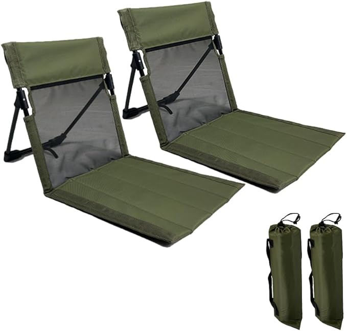 2 Pack Foldable Camping Chairs with Mesh BackrestUltra-Light Portable Beach Chairs with Carry Bag for Sunbathing Swimming Poolside Picnic Lawn Road Trips (Green)
