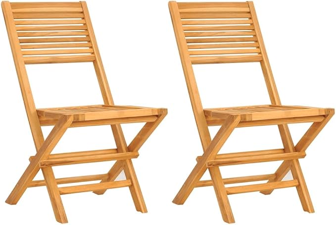 Solid Teak Folding Garden Chairs Set of 2 24.4x18.5x35.4 in Foldable Outdoor Chairs Oiled Brown Wood Portable Patio Seating for Balcony Terrace and Poolside