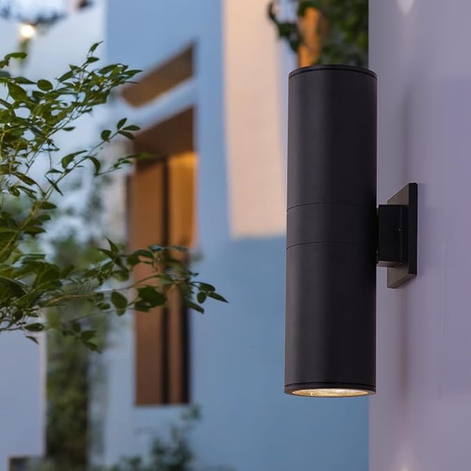 Cerdeco 15 Black Modern Outdoor Wall Light 2 PackCylinder Up Down Aluminum Exterior Wall Sconce for House Porch Garage Patio Doorway EntrywayETL Listed