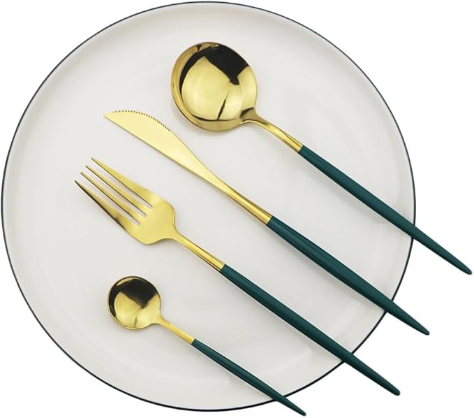 Dish setSilverware Flatware Set 8 Pieces Stainless Steel Cutlery Set 4 Piece Giftting Box Set Stainless Steel Cutlery Fork Knife Spoon Set Giftting Box(Black/Gold)