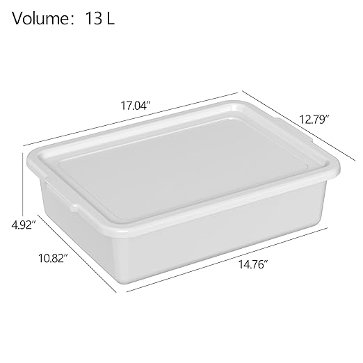 13 L Small Commercial Bus Tubs with Lids Plastic Bus Tub Tote Box with Lid Light Gray 12 Packs