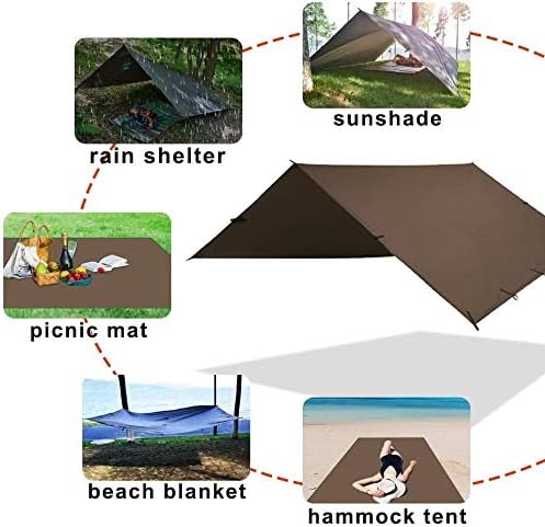 KALINCO Waterproof Camping Tarp Tent Hammock Rain Fly 10X10FT/10X15FT Mutifunctional Tent Footprint Lightweight Tarp for Camping Hiking and Survival Shelter