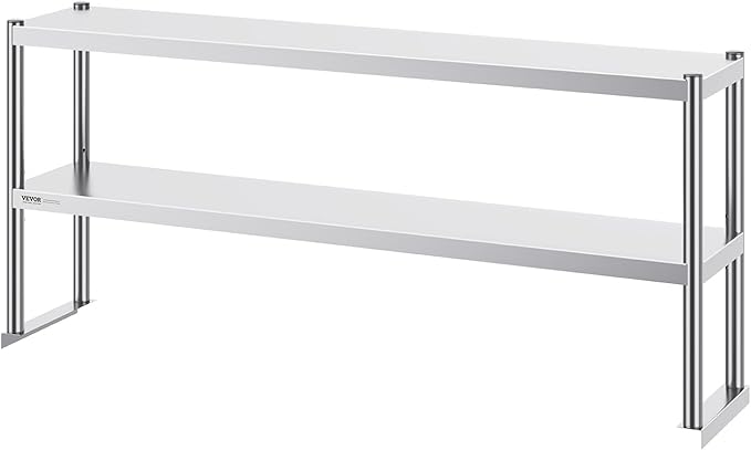 VEVOR Stainless Steel Overshelf 12 x 60 Inch Double Deck Height Adjustable Prep Work Table for Kitchen Restaurant and Workshop