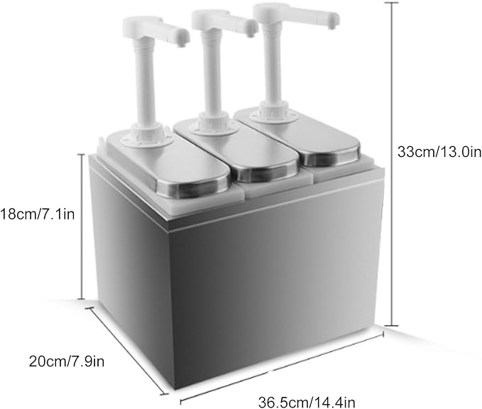 Condiment Pump Station Sauce Dispenser Stainless Steel and Plastic Syrup Pump Dispenser with 30ml Squeeze Capacity Kitchen Sauce Pump for Ketchup Mustard Honey Milk Chocolate Oil (2L Triple Pump)