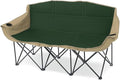 GoTEAM! Portable Folding Bench Couch – 3 Seat Collapsible Outdoor Chair with Cup Holders &amp Carry Bag – Heavy Duty 600D Nylon for Camping Sports Tailgating Beach &amp Backyard (Green/Beige)