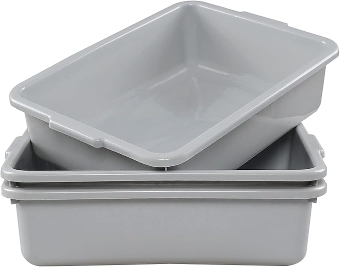 Obstnny 13 L Commercial Bus Tub 3 Pack Plastic Dishpan Basin Grey